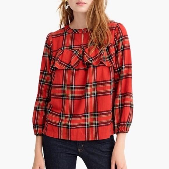 J. Crew Tops - J. Crew Tartan Red Ruffle Blouse.